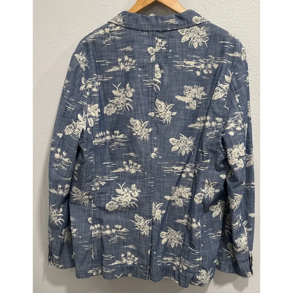 Tommy Hilfiger Mens Large Sport Coat Blazer Blue Hawaiian Floral Logo Preppy